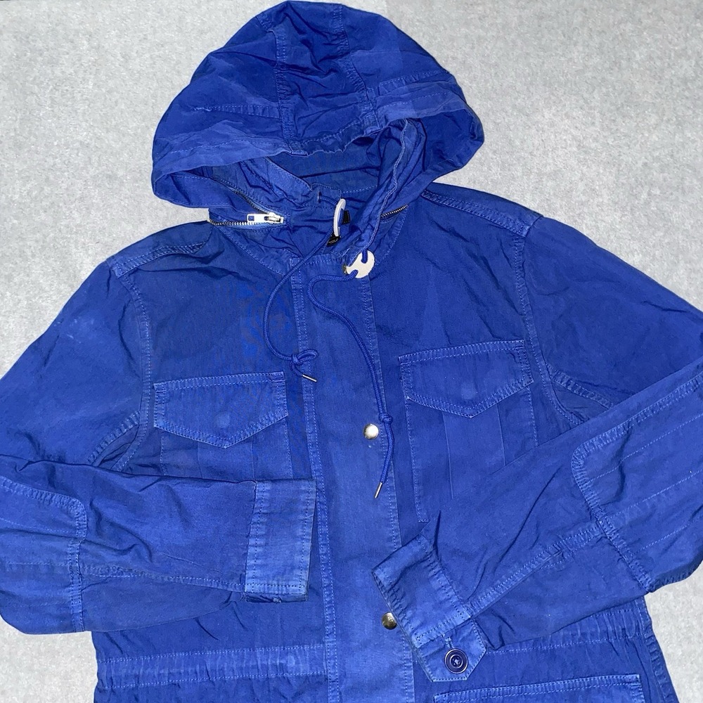 J Crew Women's Utility Cotton Jacket Small Blue Hooded Parka Fishtail Coat - Picture 2 of 16